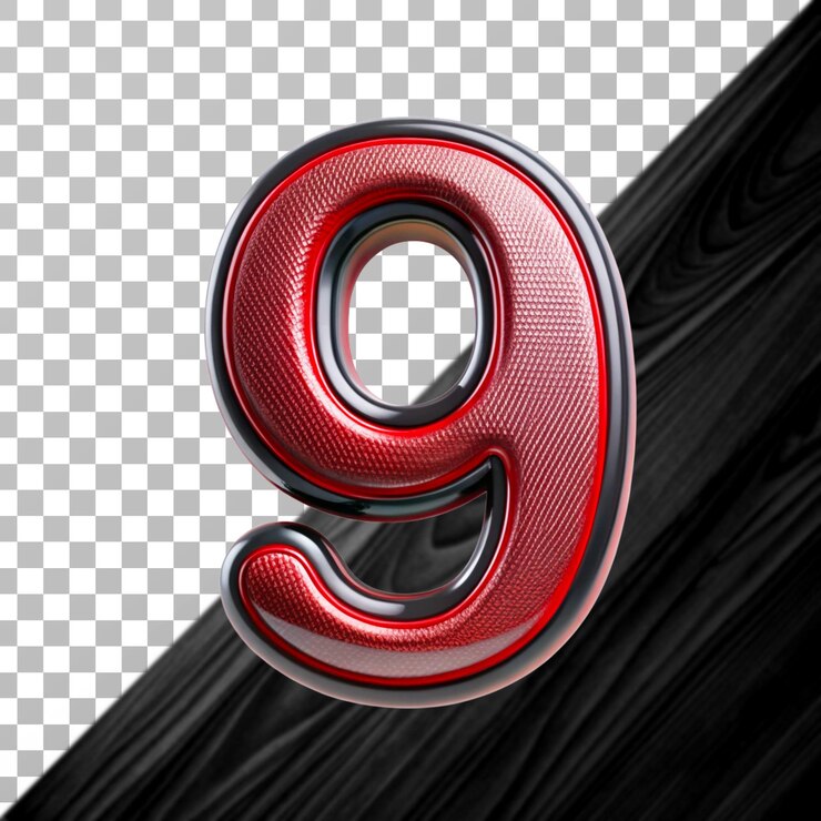 3d representación número de 9 aislado en fondo transparente