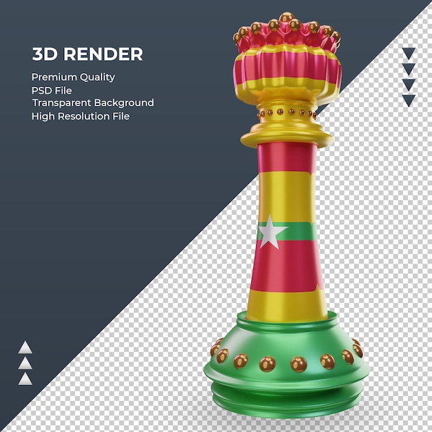 3d rey ajedrez bandera de Myanmar renderizado vista derecha