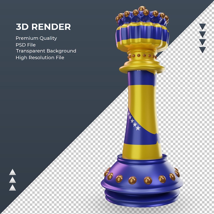PSD 3d rey ajedrez bosnia y herzegovina bandera renderizado vista derecha