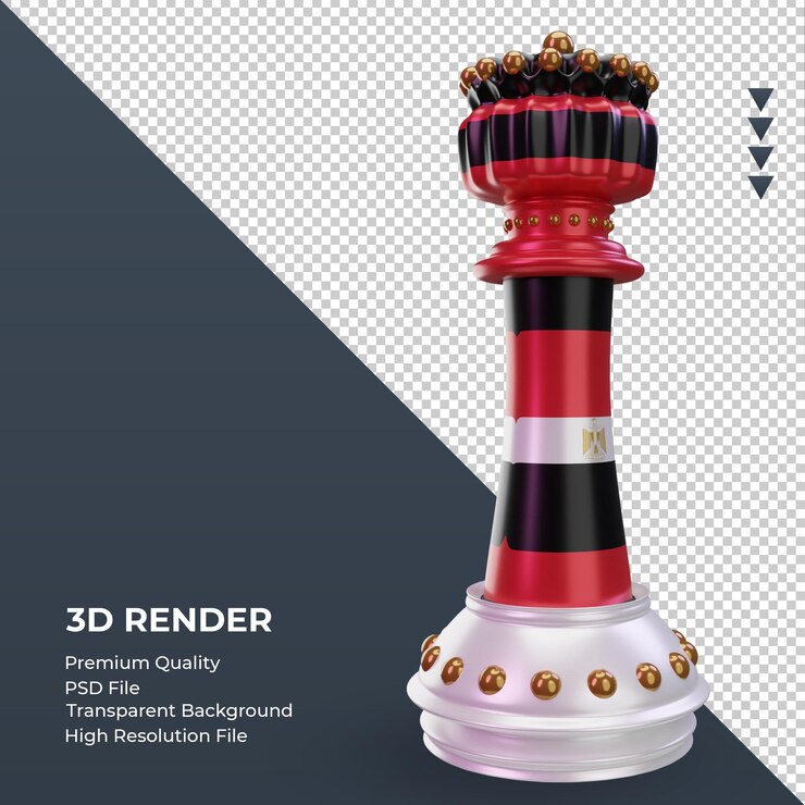PSD 3d rey ajedrez egipto bandera renderizado vista izquierda
