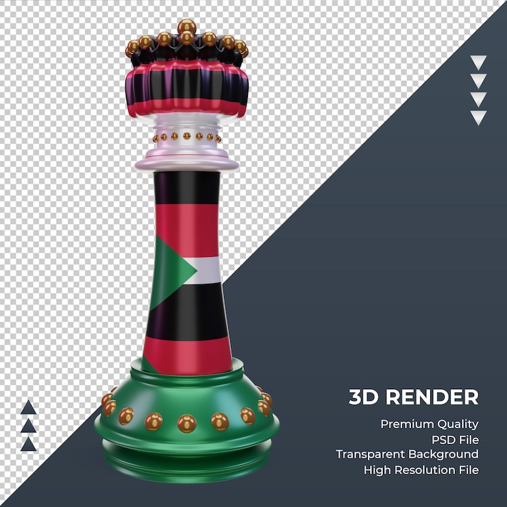 PSD 3d rey ajedrez sudán bandera renderizado vista frontal