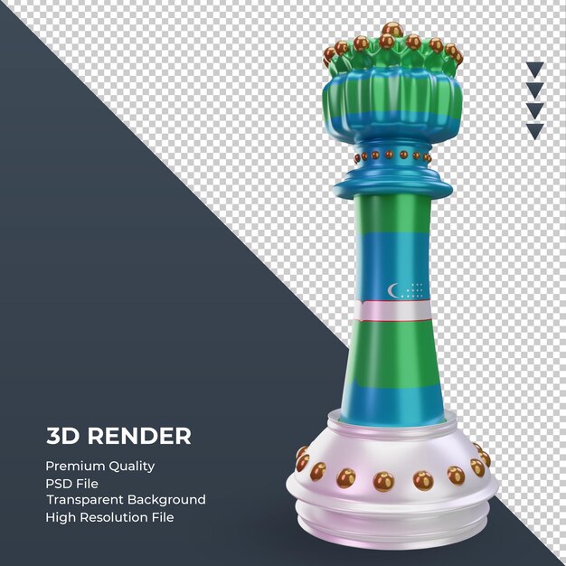 3d rey ajedrez uzbekistán bandera renderizado vista izquierda