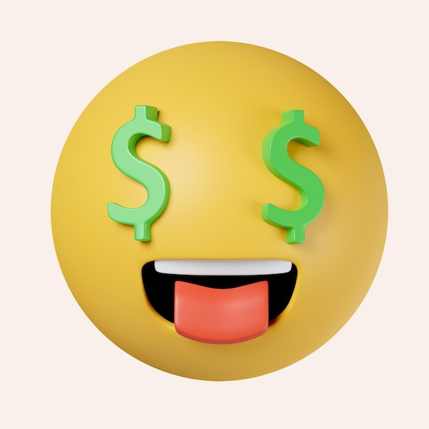 3d Riche Emoji Argent Cash Dollar Face Emoji Icône Isolée Sur Fond Gris Illustration Du Rendu 3d Clipping Path