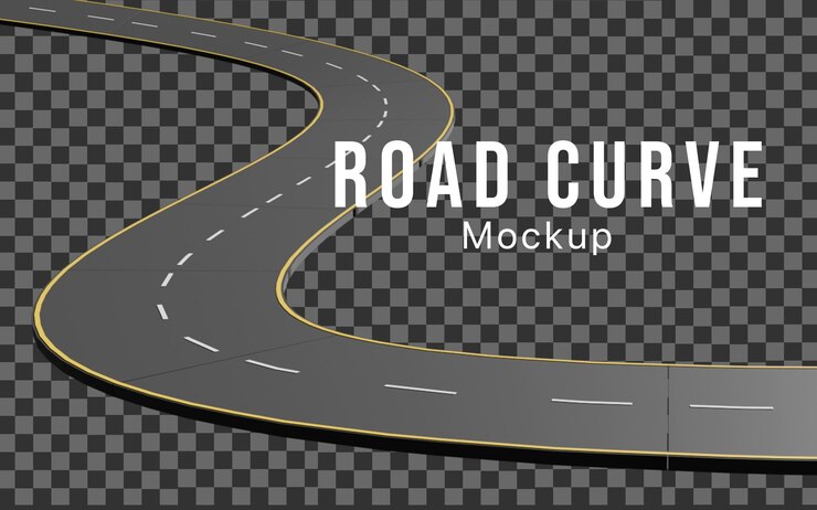 PSD 3d road curve mth line mockup