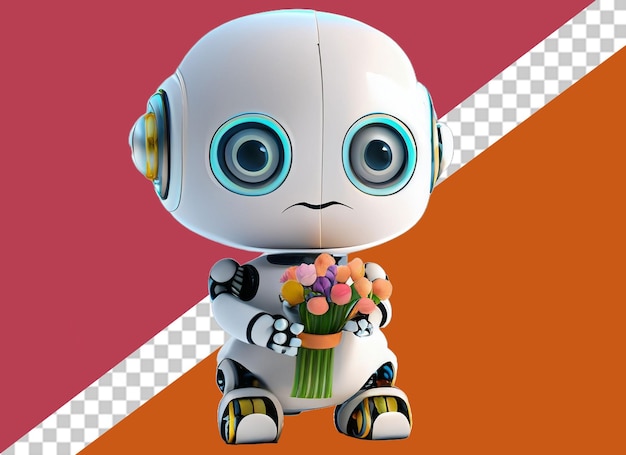 3D-Roboter, der eine Blume hält