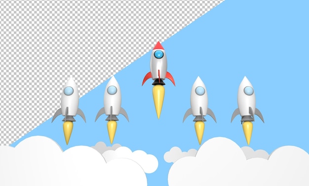 3d rocket soaring different rockets fly high and stand out different from others concept startup