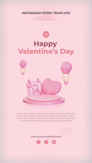 3d rosa valentinstag podium instagram geschichtenvorlage premium psd