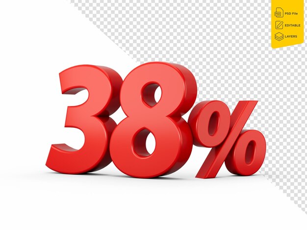 3d Rot 38 Achtunddreißig Prozent Zeichen auf isolierten Hintergrund 3d Illustration