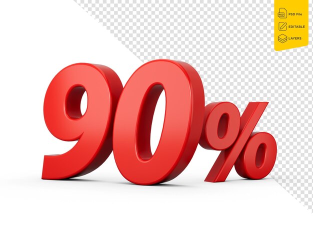 3d Rot 90 Neunzig Prozent Zeichen auf weißem Hintergrund 3d Illustration
