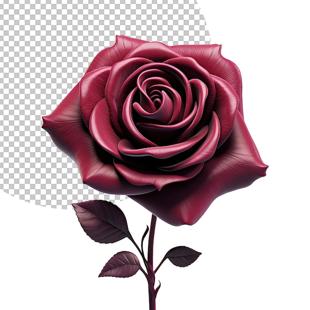 PSD 3d-rote rose und blätter auf durchsichtigem hintergrund