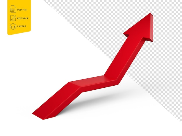 PSD 3d roter hinweispfeil 3d einfacher nach oben bewegter pfeil isoliert auf weißem hintergrund 3d-illustration