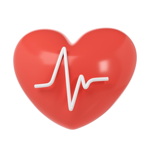 3D-rotes Herz mit Cardio-Linien-Symbol-Symbon-Hilfsspende-Medizin- und Gesundheitslabor-Logo