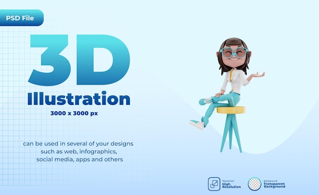 PSD 3d s'asseoir sur une chaise et expliquer