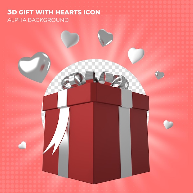 3d saint valentin cadeau rouge avec icône coeurs