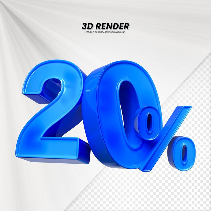 3d sales discount price tag 3d rendering for composition 20 percent number concept