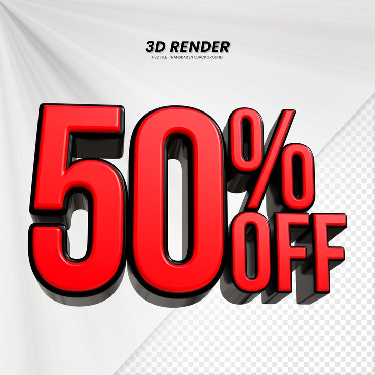 3d sales discount price tag 3d rendering for composition 50 percent number concept