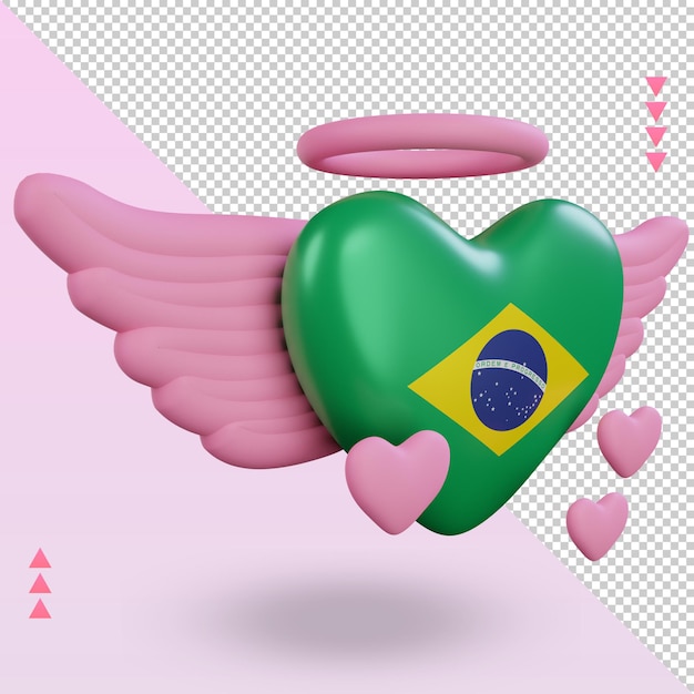 PSD 3d san valentín amor bandera de brasil renderizado vista izquierda