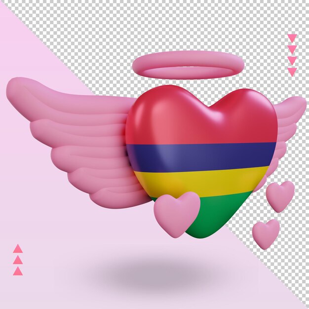 3d san valentín amor bandera de mauricio renderizado vista izquierda