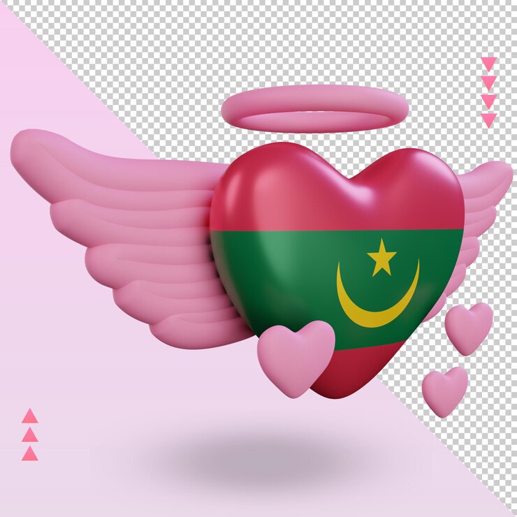PSD 3d san valentín amor bandera de mauritania renderizado vista izquierda