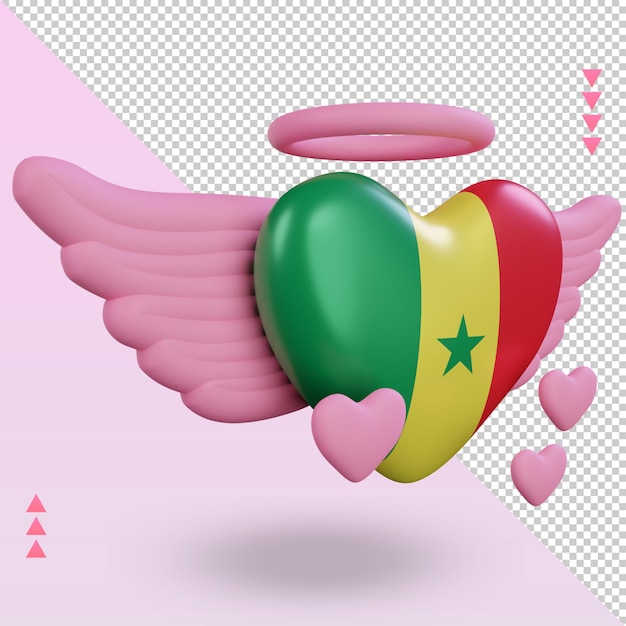 3d de san valentín amor bandera de senegal renderizado vista izquierda