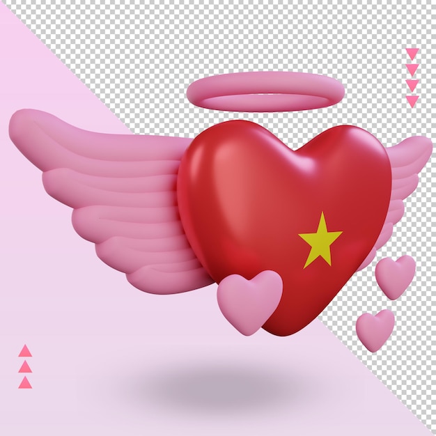 3d san valentín amor bandera de vietnam renderizado vista izquierda