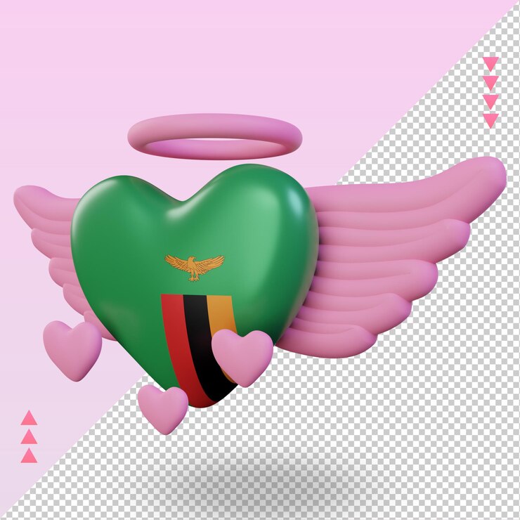 PSD 3d san valentín amor bandera de zambia representación derecha vista