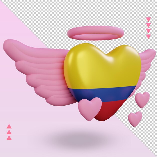 3d san valentín amor colombia bandera renderizado vista izquierda