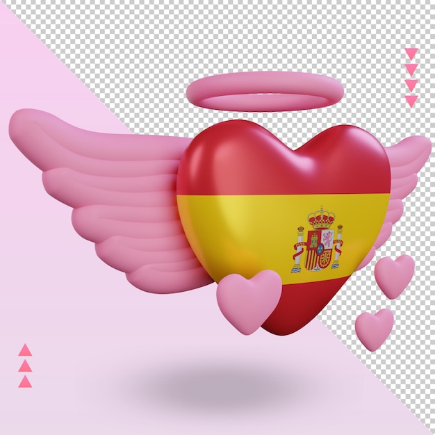 PSD 3d san valentín amor españa bandera renderizado vista izquierda