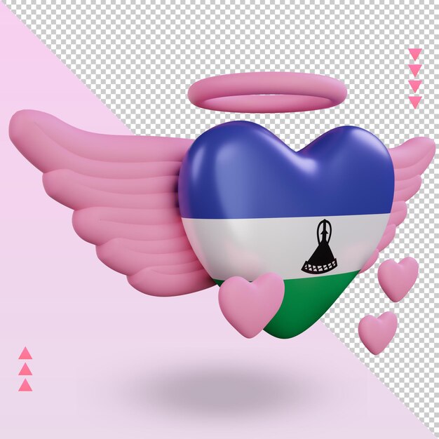 PSD 3d san valentín amor lesotho bandera renderizado vista izquierda