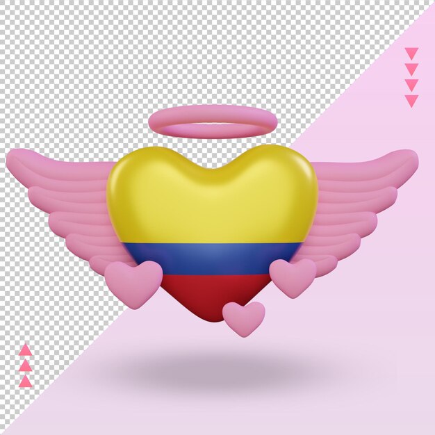 3D San Valentino amore bandiera Colombia rendering vista frontale