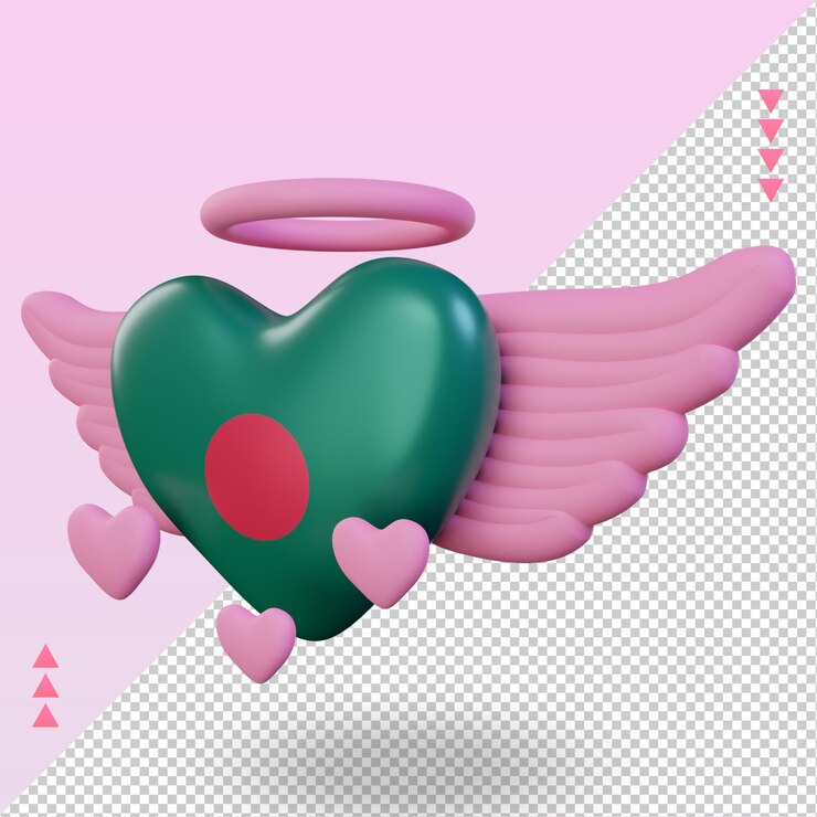 PSD 3d san valentino amore bandiera del bangladesh rendering vista giusta