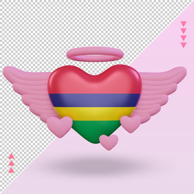 3D San Valentino amore Mauritius bandiera rendering vista frontale