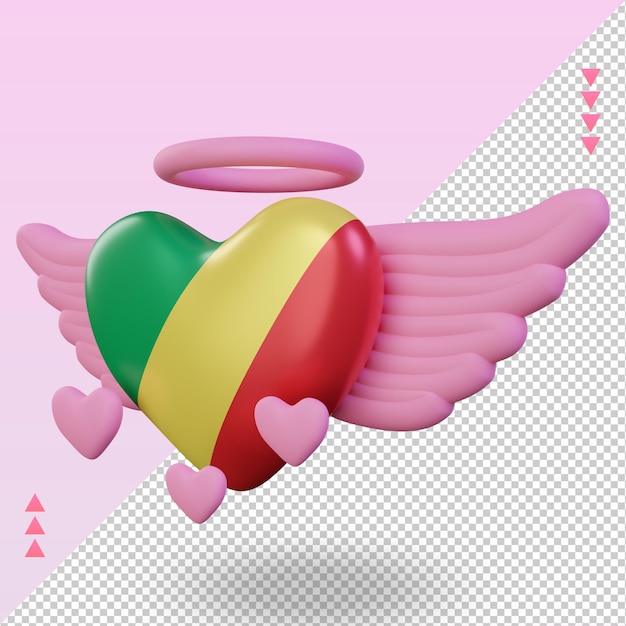 3d San Valentino amore Repubblica del Congo bandiera rendering vista destra