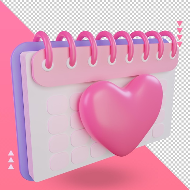 3d San Valentino Calendario Icona amore rendering vista sinistra
