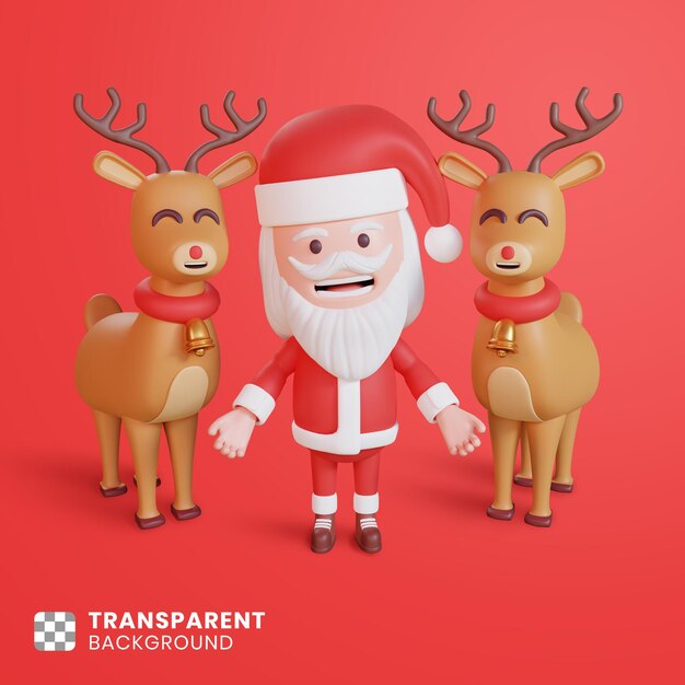 3D Santa Claus con ilustración de ciervos