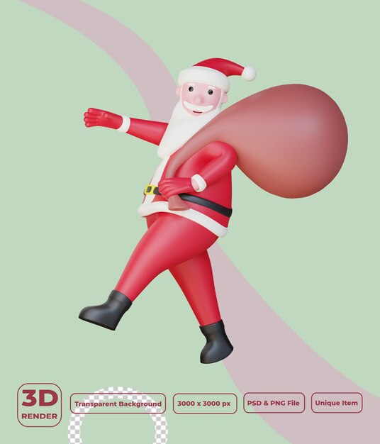 PSD 3d santa claus trajo una bolsa de regalo