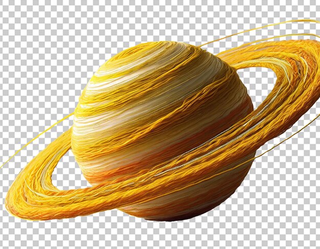 3d-saturn aus einem feurig-gelben garn