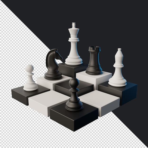 3D-Schach-Schwarz-Weiß-Rendering für Post oder Landingpage