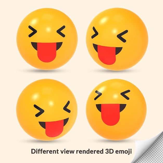 PSD 3d schielendes gesicht mit zunge heraus emoji-reaktionssymbol mit unterschiedlicher ansicht gerendert