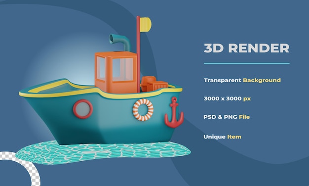3D-Schiffsillustration mit transparentem Hintergrund