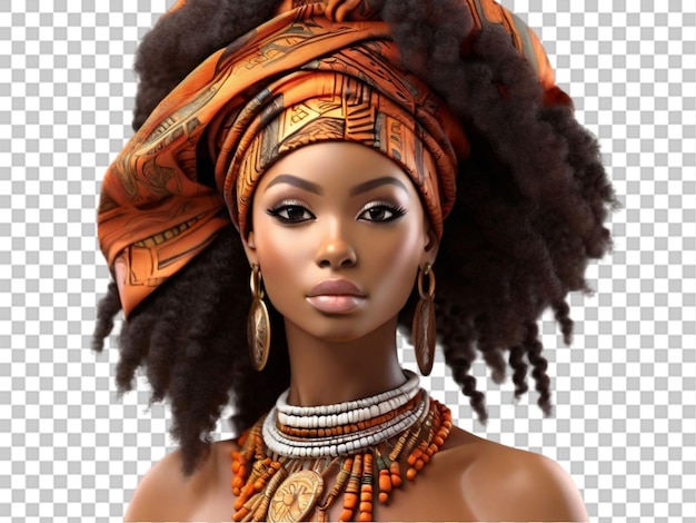 PSD 3d-schöne afrikanische frau mit afro-haaren auf durchsichtigem hintergrund