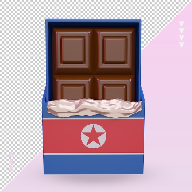 3d-schokolade nordkorea-flagge, die vorderansicht wiedergibt