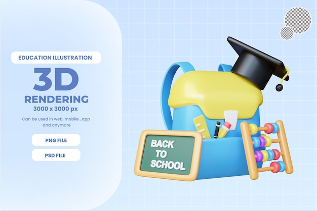 3d schultasche bildungskonzept illustration premium psd