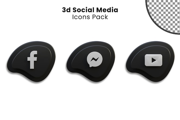 3d schwarzes social media icons pack