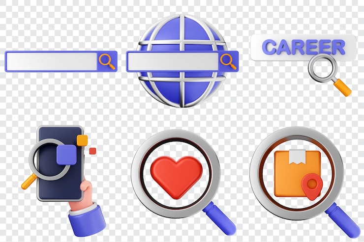 PSD 3d search scan magnifying icon bundle set