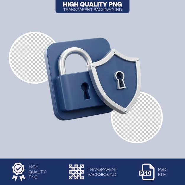 3d secure checkout icon with shield and lock on transparent background