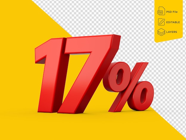 3d Segno rosso del 17 per cento su sfondo giallo Illustrazione 3d