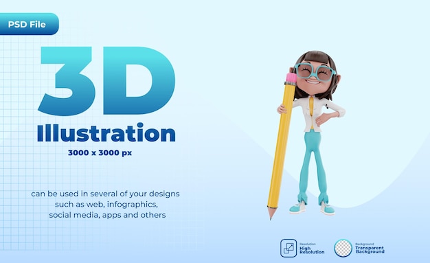 3D segurando um lápis