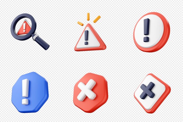 3d señal de precaución alerta advertencia seguridad icono de seguridad conjunto paquete