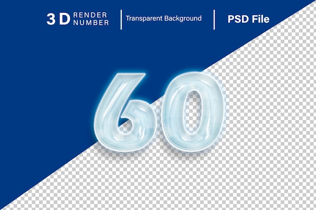 3d sesenta número 60 color de nieve aislado sobre un fondo transparente